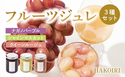 
            フルーツジュレ 3種セット(クイーンルージュ・ナガノパープル・シャインマスカット) HAKOIRI J1177
          