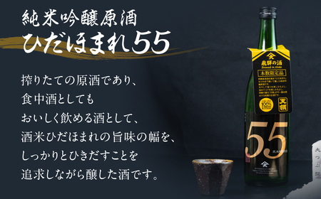 純米吟醸原酒 ひだほまれ55 720ml 1本・山仙キューブ米3個（1個 300g）【2-48】