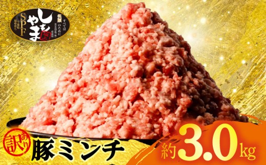 訳あり ミンチ 豚肉 3kg （500g×6P） 小分け 豚ミンチ 国産 ミンチ肉 ひき肉 挽肉 挽き肉 国産豚 精肉 ジューシー ハンバーグ 餃子 そぼろ 麻婆豆腐 送料無料 冷凍 SPF SPF豚 しもやまSPF 千葉県 旭市 ふるさと納税 有限会社下山農場 usn002