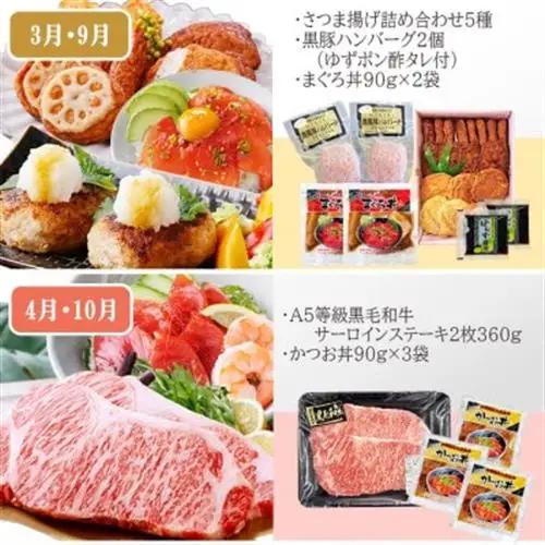 定期便(6回配送)　枕崎お楽しみ定期便(黒毛和牛・黒豚・加工品etc) FF-6003_肉 ハム 豚肉   肉 ハンバーグ 牛肉   肉 ステーキ 牛肉 ビーフステーキ  肉 しゃぶしゃぶ 牛肉 牛し