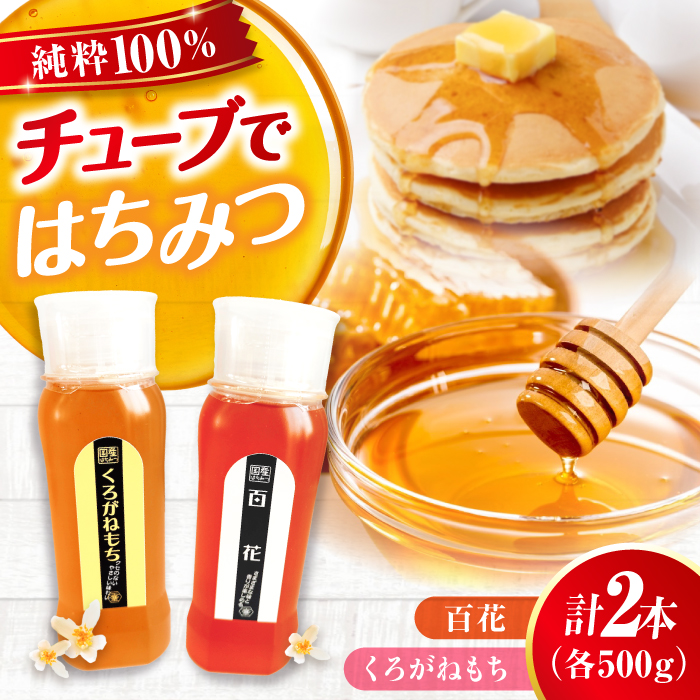 手軽に簡単チューブはちみつ（百花・くろがねもち）各500g 計2本セット 蜂蜜 ハチミツ お取り寄せ グルメ 三次市/重森養蜂場 [APBO005]