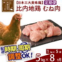 【ふるさと納税】 《定期便8ヶ月》 比内地鶏 むね肉 5kg（1kg×5袋）×8回 計40kg 時期選べる お届け周期調整可能 8か月 8ヵ月 8カ月 8ケ月 40キロ 国産 冷凍 鶏肉 鳥肉 とり肉 ムネ肉