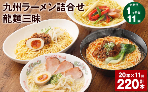 
【1ヶ月毎11回定期便】九州ラーメン詰合せ 龍麺三昧 4種×5本 計220本（20本×11回）
