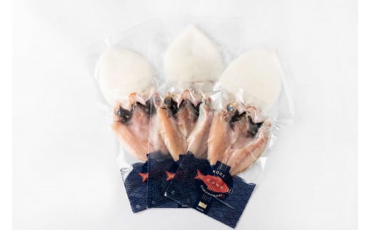 島根県浜田加工ノドグロと真イカの一夜干し合計6枚（約500ｇ） 産地直送 干物 魚 天然 ボリューム アカムツ 白いか 焼くだけ【005_1988】