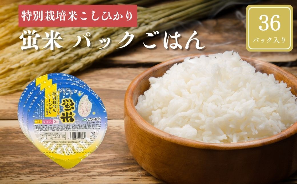 『蛍米』 パックごはん180g×36個入り 特別栽培米こしひかり パックご飯 パックライス コシヒカリ 36食 石川県 小松市産 お米 防災用 024026