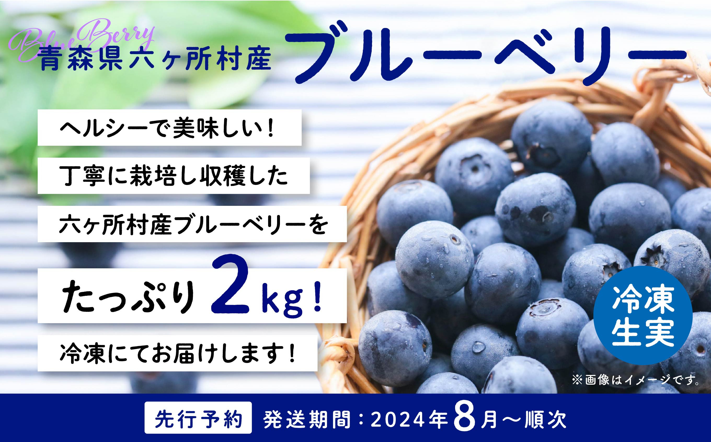 
《 先行予約 》 2024年 8月中旬～順次発送
青森県 六ヶ所村産 ブルーベリー 冷凍生実 2kg
