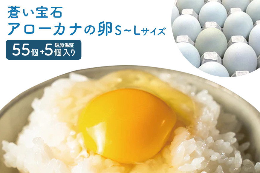 上原養鶏場のはっこう卵(アローカナ）S~Lサイズ 55個+破卵保障5個