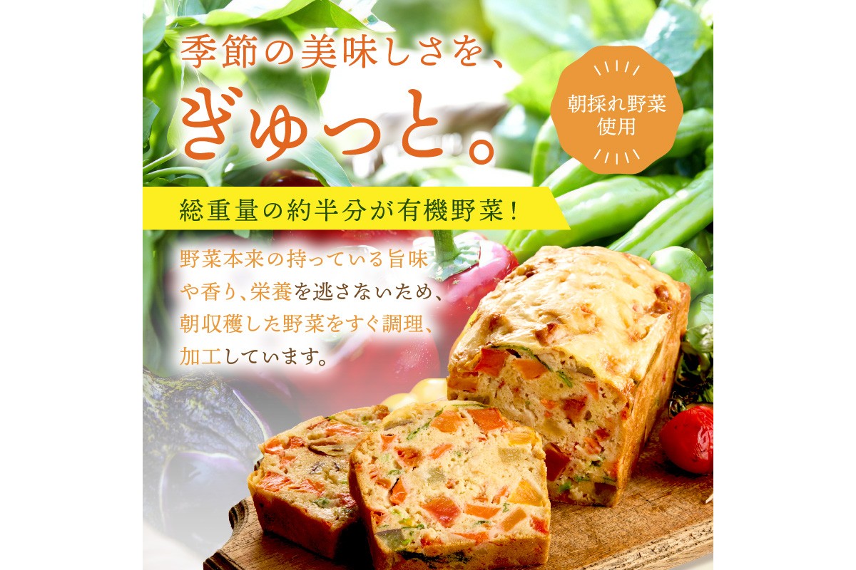 有機やさいたっぷりケーク・サレ3本入り（簡易包装） てんとうむしばたけ 人気 イチオシ おすすめ 朝食 女性に人気 冷凍 グルテンフリー 有機野菜 オーガニック ヘルシー 野菜ケーキ やさい ぱん　B