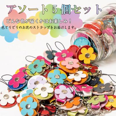 ふるさと納税 尼崎市 【訳あり5個セット】500円玉が入る!お花をモチーフにした牛革ストラップ レザーキーホルダー |  | 01