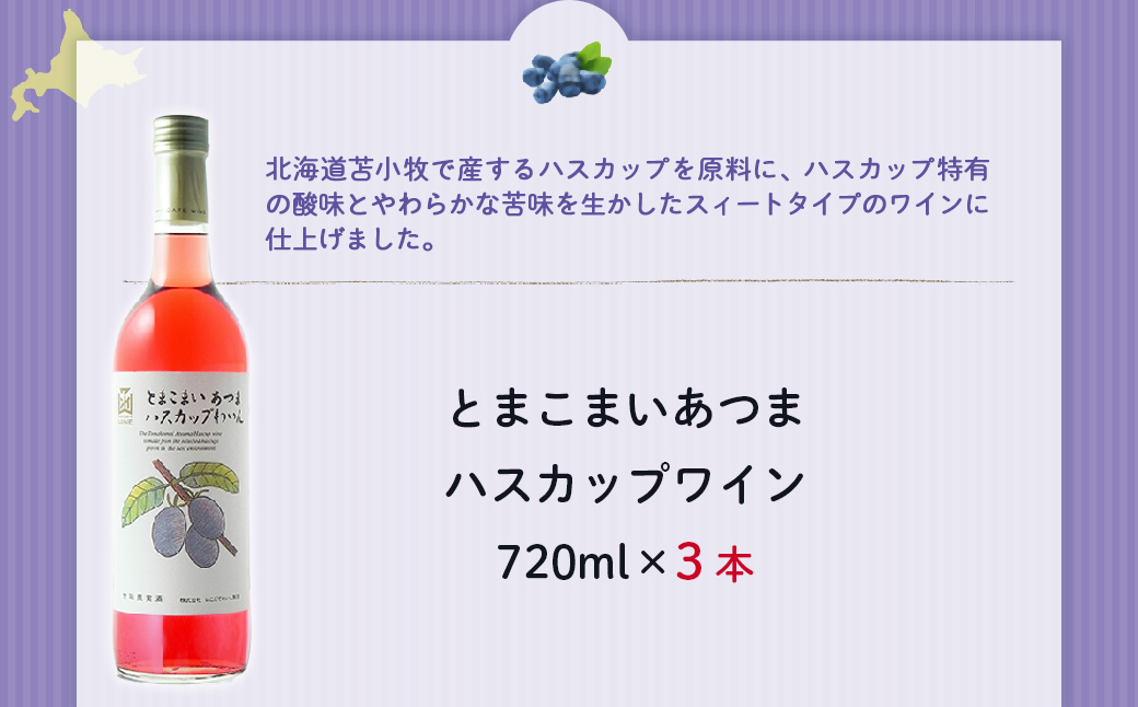 とまこまい あつまハスカップワイン　720ml　3本 NAX044