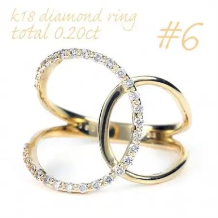 K18 0.20CT ダイヤモンドリングクロスオーバーデザイン R3780DI-Y #6【配送不可地域：離島・沖縄県】【1748747】