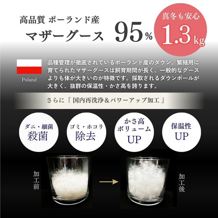 ＜京都金桝＞特殊2層キルト 羽毛布団 ロワーレ(ポーランド産マザーホワイトグースダウン95％・たっぷり1300gふっくら仕上げ）カラー：ブルー ≪国内再洗浄 DP420≫