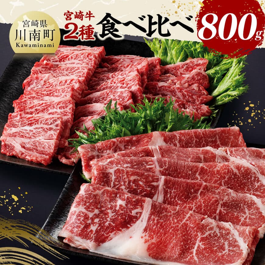 【ふるさと納税】※レビューキャンペーン※宮崎牛カルビ焼肉・モモスライスセット合計800g - 肉 牛肉 国産 黒毛和牛 宮崎牛 焼肉 しゃぶしゃぶ すき焼き 焼きしゃぶ 宮崎県 川南町 D11404