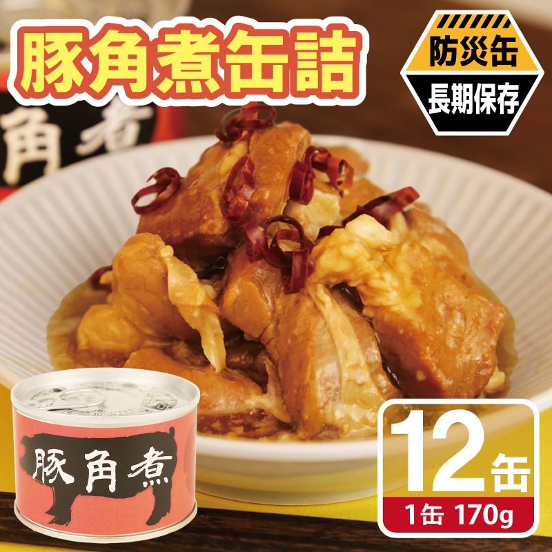豚角煮缶詰 12缶セット【三元豚 豚バラ肉 おかず おつまみ 防災 備蓄 非常食 防災缶 長期保存】 020C578