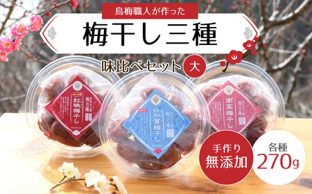 梅干し三種味比べセット（大） 梅干し 南高梅 紅映梅 白加賀梅 無添加 梅古庵 梅干し 南高梅 紅映梅 白加賀梅 奈良県 奈良市 梅干し 南高梅 紅映梅 白加賀梅 なら 13-005 梅干し 南高梅 紅映梅 白加賀梅