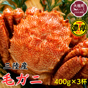 【令和8年発送】三陸産 三陸活毛ガニ 400g×3杯【05】【2026年3月～4月発送】