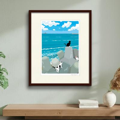 ふるさと納税 茅ヶ崎市 湘南・茅ヶ崎で描く、海を感じるイラストアート『ジークレーアートフレーム　SL-10』(大:四つ切)