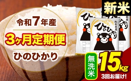 新米 令和7年産 【3ヶ月定期便】  無洗米 米 ひのひかり 15kg《お申込月の翌月から出荷開始》熊本県 大津町 国産 熊本県産 無洗米 送料無料 ヒノヒカリ こめ お米
