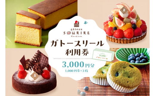 ガトースリール利用券（3,000円分）【岐阜県 可児市 お菓子 ケーキ 券 チケット 利用券 スイーツ ギフト プレゼント 焼菓子 贈り物 お取り寄せ 】