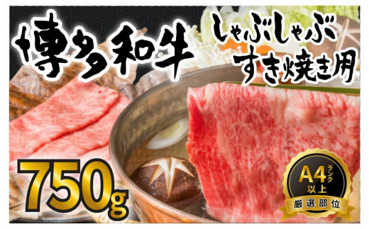 
訳あり！博多和牛しゃぶしゃぶ・すき焼き（牛肩ロース又は肩バラ又はモモ：250g・牛肩又はバラ：500g）750gセット
