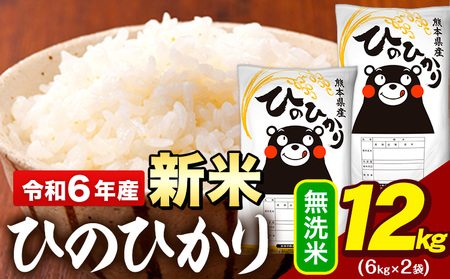 新米 令和6年産 無洗米 米 ひのひかり 12kg(6kg袋×2)《7-14営業日以内に出荷予定(土日祝除く)》熊本県 大津町 国産 熊本県産 無洗米 精米 送料無料 ヒノヒカリ こめ お米