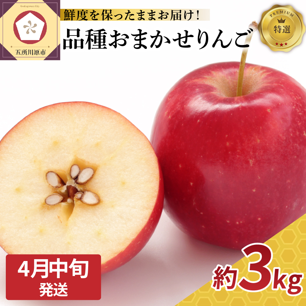 【2025年4月中旬発送】  特撰 りんご 約3kg 品種おまかせ （ ふじ 又は サンふじ ） 【発送時期が選べる】 丸かじりサイズ 青森県産 【 スマートフレッシュ 貯蔵 または CA貯蔵 】 特選