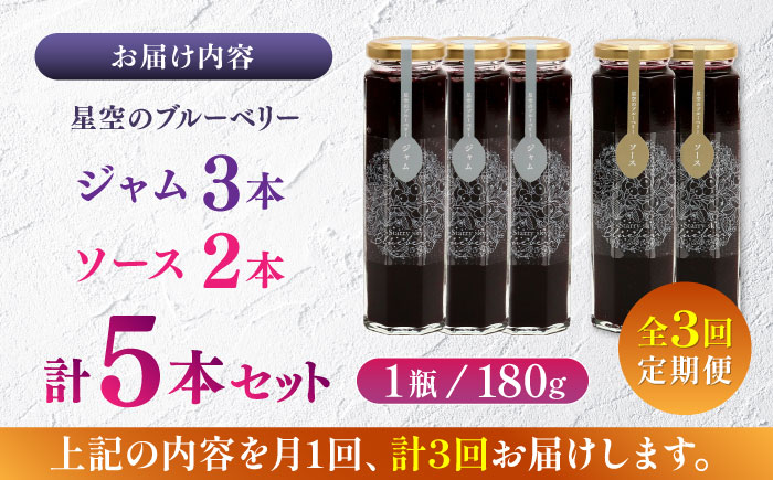 【全3回定期便】星空のブルーベリー　5本詰合せセット（ソース2本＆ジャム3本）【清和の恵み工房】 [YAA016]