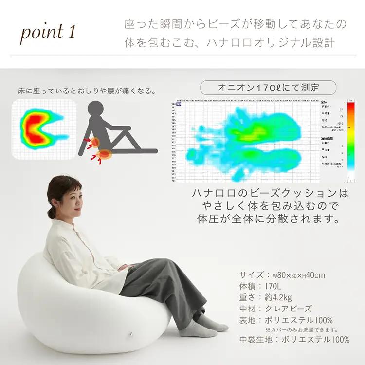 クッション ビーズクッション ハナロロ おっきいオニオン 170L ニットカバー付 モスグリーン