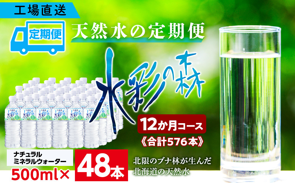 
【定期便 12カ月】黒松内銘水 水彩の森 500ml×48本（2箱）北海道 ミネラルウォーター
