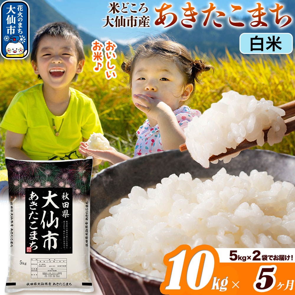米《定期便5ヶ月》あきたこまち【白米】 米どころ秋田県大仙市産 令和7年産 精米 10kg（5kg×2袋） [米 お米 こめ 白米 精米 あきたこまち ブランド米 通算18回 特A 小分け ご飯 ごはん 米どころ 秋田県産 大仙市]