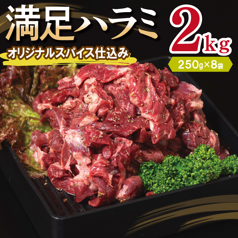 【満足牛ハラミ】オリジナルスパイス仕込み 合計2kg 【味付け ハラミ 小分け 焼くだけ 簡単調理 BBQ 牛肉 250g×8P】 G3408