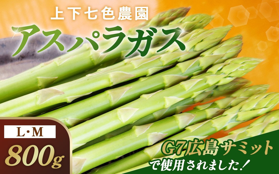 
                  上下七色農園 アスパラガス　L・Ｍサイズ　ダンボール（800g） ／ 野菜 新鮮 柔らか ジューシー お中元 贈り物 ご進物 広島県 特産品 No.1092
                