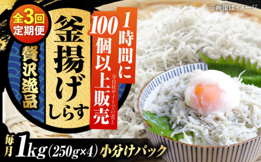 【全3回定期便】鮮度抜群＆水分率80％!ふわふわ釜揚げしらす 1kg 冷凍 シラス 鮮魚 ギフト 海鮮丼 広島県 江田島/三島水産株式会社 [XCN008]