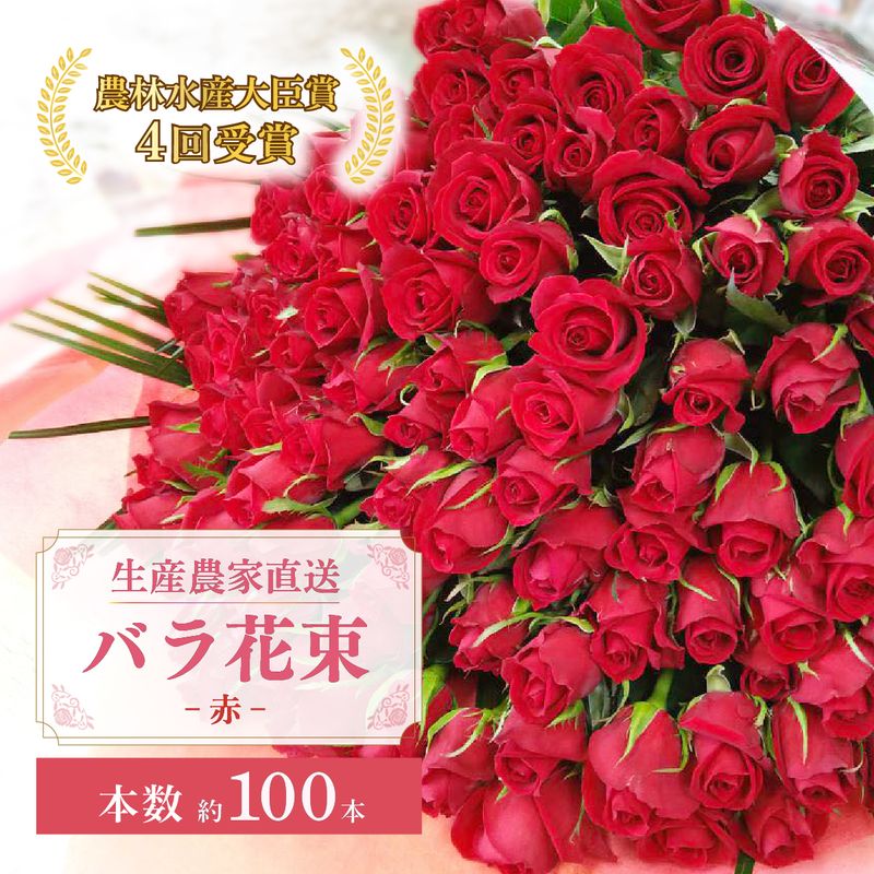 【ふるさと納税】＜配送エリア限定・着日指定必須＞ 生産農家直送 バラ花束 新鮮 赤 約100本 | バラ 薔薇 ローズ 花束 植物 インテリア 誕生日 記念日 お祝い 母の日 父の日 ラッピング有り リボン付き 多品種 農林水産大臣賞 生花 プレゼント ギフト 埼玉県 上尾市