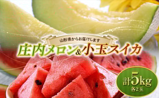 【2025年発送 先行予約】庄内メロン2玉と小玉スイカ2玉の食べ比べ 計4玉 約5kg FSY-1019