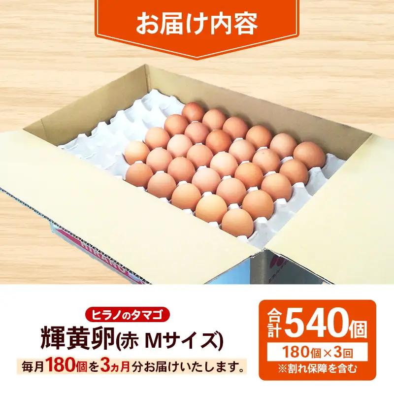 【定期便3回】ヒラノのタマゴ 輝黄卵(きおうらん) 赤Mサイズ 180個 【 割れ保証込み 卵 たまご タマゴ 国産 新鮮 直送 定期便 3回 3ヵ月 輝黄卵 朝ごはん 卵かけごはん 福岡県 筑前町 