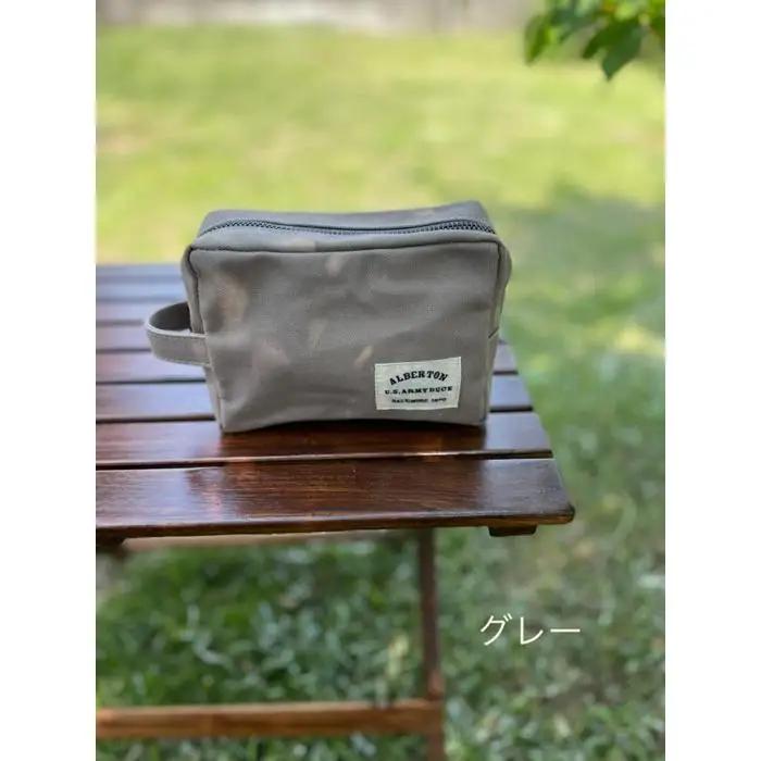 【グレー】アーミーダックパラフィン加工生地を使用したミニポーチ