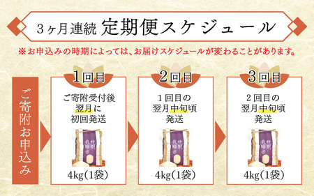 【3ヶ月連続お届け】令和5年度産 特別栽培米 コシヒカリ 4kg×3ヶ月（計12kg）[C-012001]