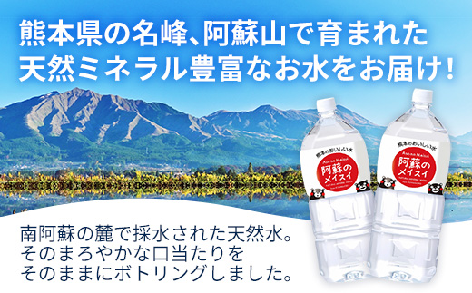 【定期便3ヶ月】熊本のおいしいお水 阿蘇のメイスイ 2L×6本（1ケース）（共通返礼品・御船町） - 天然水 水 飲料水 ミネラルウォーター 箱買い まとめ買い ペットボトル 飲料 ウォーター 軟水 