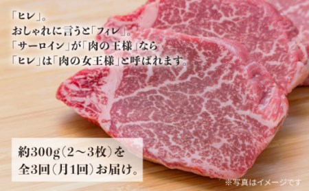 【訳あり】【数量限定】【3回定期便】長崎和牛 ヒレステーキ 約300g（2?3枚）×3回定期便＜大西海ファーム＞[CEK138]