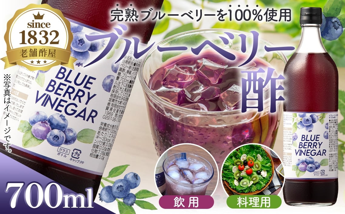 
            飲む果実酢　ブルーベリービネガー700ml ／ 調味料 健康食品 果実酢 飲む酢 ヘルシー 酢 完熟 ブルーベリー 老舗 静置発酵 酢の物 ドレッシング 茨城県 No.878
          