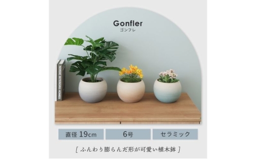 植木鉢 Gonfler(ゴンフレ) ライトブルー セラミック 約 6号 フラワーポット プランター 鉢 丸い鉢 丸い 丸型 中型 観葉植物 おしゃれ くすみカラー ガーデニング用品 ガーデニング 園芸 インテリア 兵庫 兵庫県 小野市