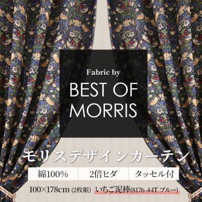 ふるさと納税 茅野市 厚地カーテン いちご泥棒(青) 幅100×丈178cm 2枚組 Fabric by ベストオブモリス