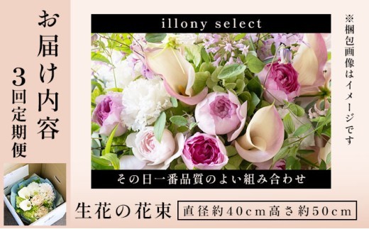 季節の花束 3回定期便 《illony select》直径約40cm | アイロニー 芦屋 高級 ブーケ 生花 花のある暮らし 自宅用 インテリア フレンチスタイル