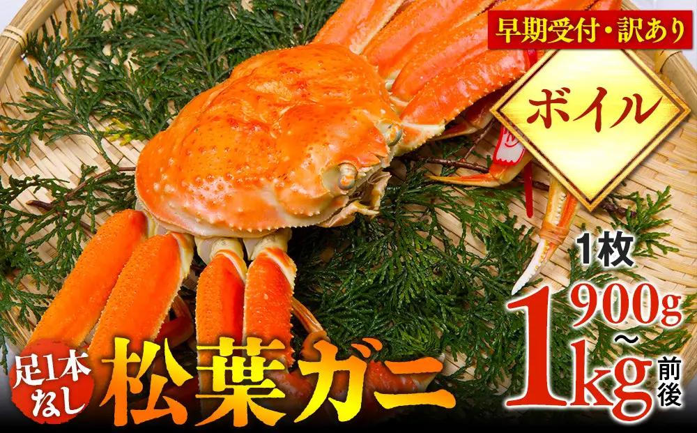 【早期受付】【ボイル】足1本なし 訳あり 松葉ガニ 特大1枚（900g～1kg前後）※着日指定不可※2026年11月上旬頃から順次発送予定 松葉ガニ