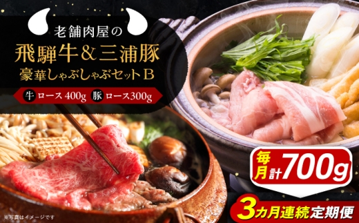 【3回定期便】 牛肉 飛騨牛ロース400g 三浦豚ロース300g 豪華しゃぶしゃぶセットB 各種類1パック / 飛騨牛 三浦豚 ロース セット 食べ比べ 和牛 国産 霜降り 肉 A5ランク 高級肉 ブランド牛 ブランド和牛 肉 牛肉 冷凍 焼き肉 しゃぶしゃぶ すき焼き お取り寄せ 贈答 ギフト 岐阜県 / 恵那市 / 岩島屋 [AUAJ048]