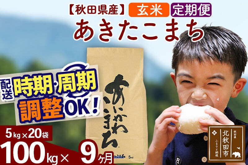 ※令和7年産※《定期便9ヶ月》秋田県産 あきたこまち 100kg【玄米】(5kg小分け袋) 2025年産 お届け時期選べる お届け周期調整可能 隔月に調整OK お米 藤岡農産 [藤岡農産 秋田 お米 あきたこまち 米どころ 東北 北秋田市 定期便 毎月お届け]|foap-21709