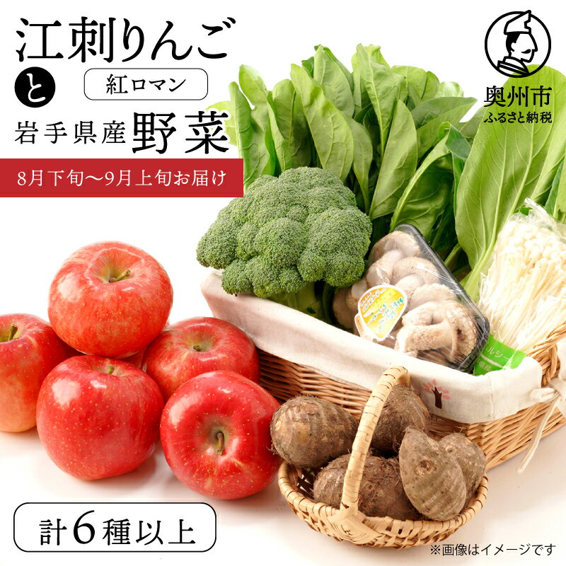 【ふるさと納税】 江刺りんごと岩手県産野菜セット【8月下旬～9月上旬お届け】 りんご 林檎 紅ロマン フルーツ 野菜 青果 旬 詰め合わせ セット 計6種以上 岩手県 奥州市 冷蔵配送 離島配送不可 [AQ013]