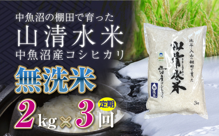 【定期便／全3回】無洗米2kg 新潟県魚沼産コシヒカリ「山清水米」 