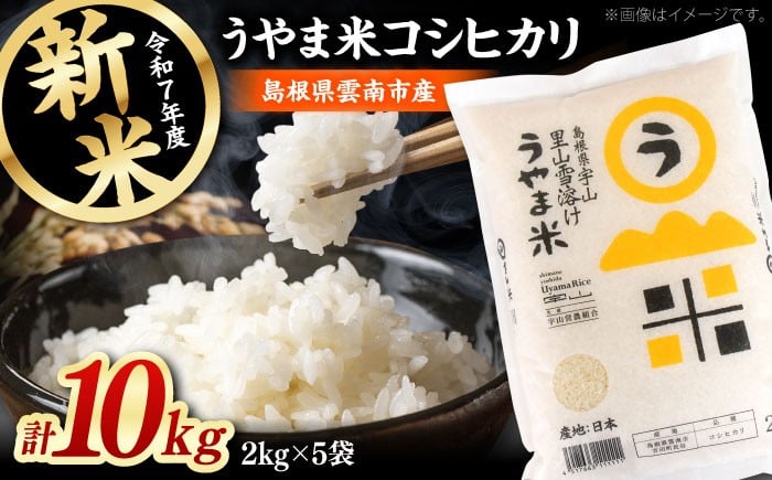 
            白米 【2025年産】「うやま米」コシヒカリ 10kg（2kg×5）おすすめ 人気 お米 米 こめ 白米 精米 ブランド米 小分け 便利 食べきりサイズ ごはん ご飯 おにぎり 食卓 主食 お取り寄せ グルメ ご当地米 贈り物 贈答 ギフト 家族 ファミリー 大容量 ストック おいしい 国産 新生活 10キロ 毎日 お弁当 朝ごはん 島根県雲南市/有限会社藤本米穀店 [AIDB019]
          